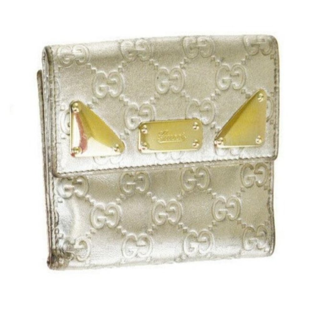 Gucci Silver Guccissima Print Leather With Goldtone Hardware Wallet
